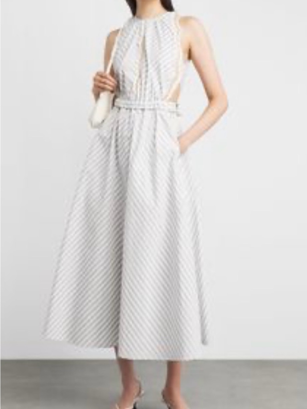 Sandro ArtemisiaWhite Striped Halter Midi Dress